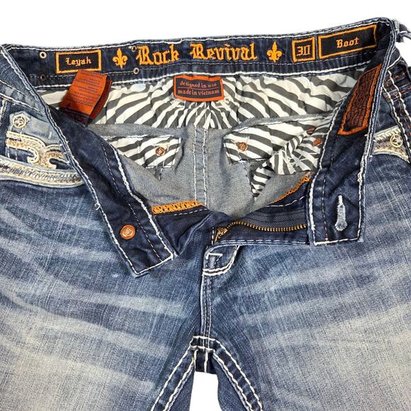 Rock Revival Denim Boot Cut Jeans Leyah 30X33 Tall Distressed Thick Stitch - Picture 8 of 16